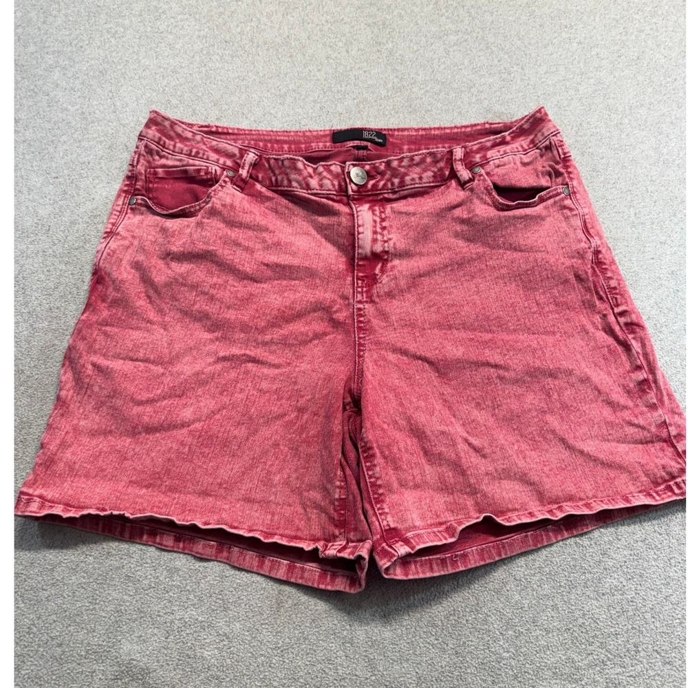 1822 Denim Womens 16W Dark Pink Acid Wash Stretch Denim Shorts Raw Hem Retro Y2K